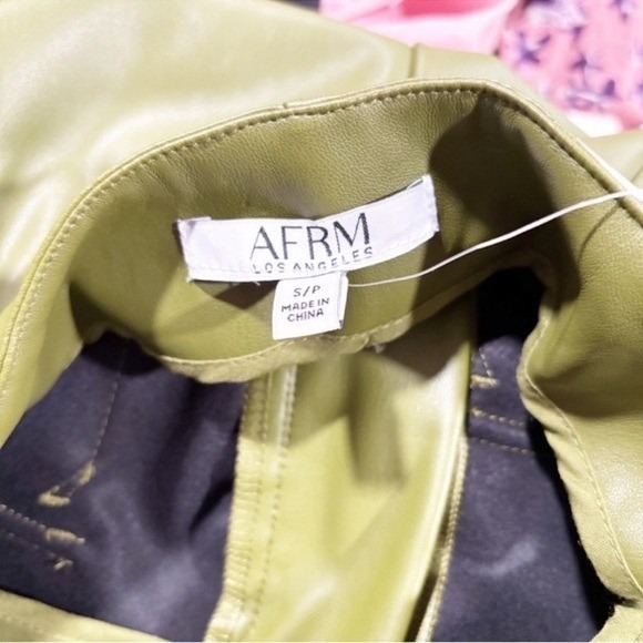 AFRM Moss Green Faux Leather Cargo Pants High Rise Straight Leg Utility | Small - Picture 6 of 6